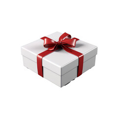 Obraz premium White Gift Box with Red Ribbon PNG - Perfect for Special Occasions on Transparent Background