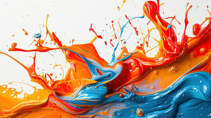 splashes of orange and thick blue paint over white background