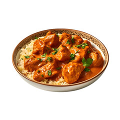 chicken tikka masala served on a plate, png transparent background
