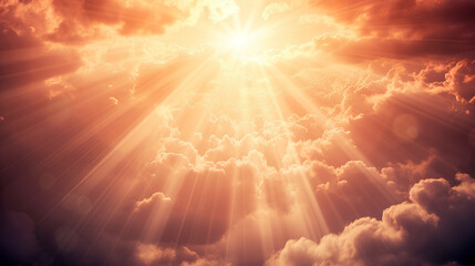 God light in heaven symbolizing divine presence, God love and grace. Light beams blessing world with heavenly light