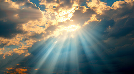 God light in heaven symbolizing divine presence, God love and grace. Light beams blessing world with heavenly light