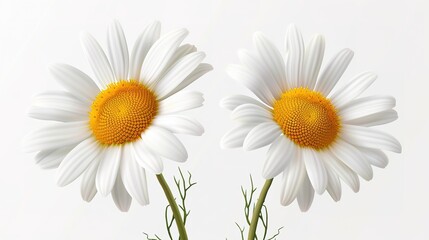 Fototapeta na wymiar Two chamomile flowers on transparent background. Realistic illustration of daisy flowers., generative ai, 