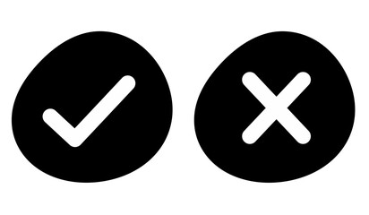Flat true and false icons in blob shapes, black and white colors style - obrazy, fototapety, plakaty