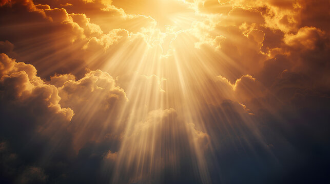God light in heaven symbolizing divine presence, God love and grace. Light beams blessing world with heavenly light