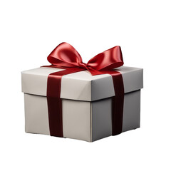White Present Box with Red Bow Isolated on Transparent Background - High-Quality PNG Image