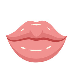 Closed smiling  lips with pink lipstick isolated on white background