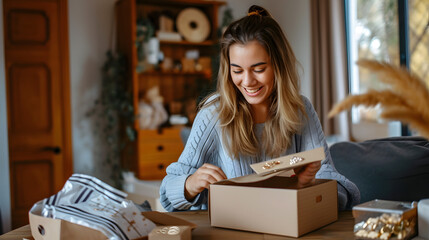 Young woman excited to open her jewel gift box