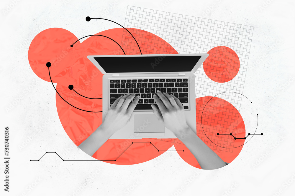 Fototapete template picture collage image artwork of laptop hands typing keyboard programming or copywriter job