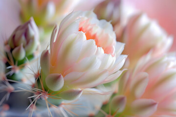 Close-up of The Delicate Beauty of Cactus Flowers, The Patterns and Textures of the Petals Are Visually Delightful.