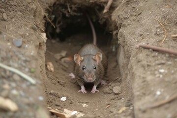 rat at the entrance of a burrow in an urban alley