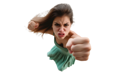 woman is fighting yelling shaking fist.