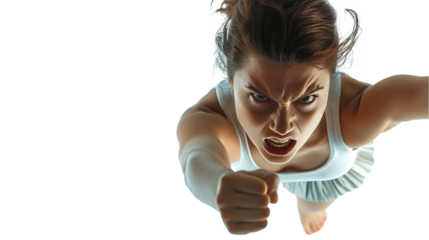 woman is fighting yelling shaking fist.