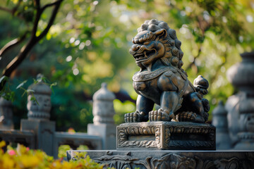 Fototapeta na wymiar Closeup of Lion statue in the Forbidden City or Asian temple, symbol of Chinese New Year