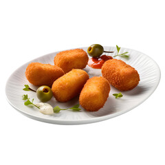 croquetas served on a plate, png transparent background