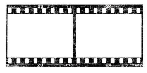 Film strip texture with blank space, png isolated background. Old grunge movie film double strip, vintage filmstrip