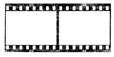 Film strip texture with blank space, png isolated background. Old grunge movie film double strip, vintage filmstrip