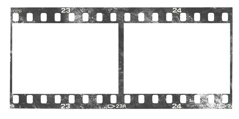 Film strip texture with blank space, png isolated background. Old grunge movie film double strip, vintage filmstrip