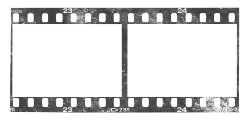 Film strip texture with blank space, png isolated background. Old grunge movie film double strip, vintage filmstrip