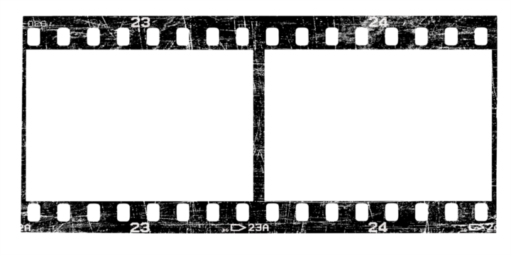 Film strip texture with blank space, png isolated background. Old grunge movie film double strip, vintage filmstrip