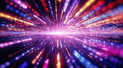 Fototapeta premium Digital colorful light burst. A vibrant symphony of abstract motion and futuristic energy, illuminating the night with dynamic shapes and explosive technological marvels