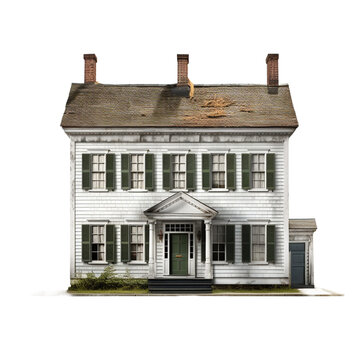 Colonial Saltbox house isolated on transparent background