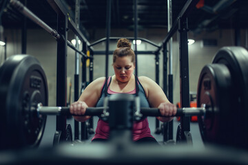 stock photo sweaty woman strenuously exercising in the gym with copy space