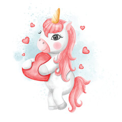 A Valentine Unicorn carrying a heart full of love