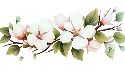 beautiful flowers leaves white background , generative ai - obrazy, fototapety, plakaty