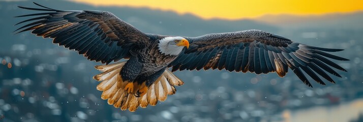 Beautiful View Harbour Eagle Flying Around, Background Banner HD