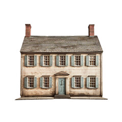 Colonial Saltbox house isolated on transparent background