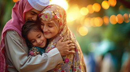 A Family Hug Story, Eid Ul Fitr - obrazy, fototapety, plakaty