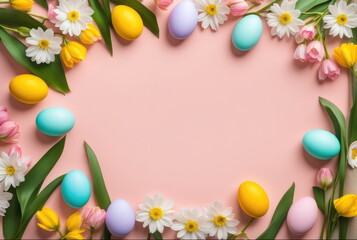 Naklejka na ściany i meble Colorful Easter Eggs and Spring Flowers Frame