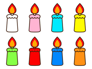 色とりどりのシンプルなロウソクのイラスト素材セット