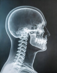 illustration  X-ray photo of the human head, showing the area highlighted with a ray. Human head scan. 