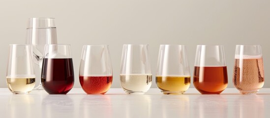 A collection of stemware drinkware showcasing various types of wine, including cognac, serving as a perfect addition to your barware collection.