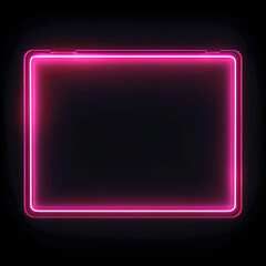 glowing pink square neon sign frame over black
