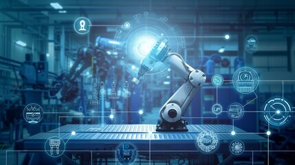 AI robot arm works in industry, production environment, unmanned production, artificial intelligence