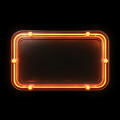 Orange neon blank sign with six orange light bulbs on a black background.  Area for text and images .