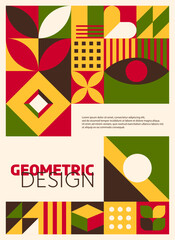 Abstract modern poster with Mexican motif of geometric Bauhaus pattern. Corporate identity leaflet vector page with retro Mexican backdrop, company flyer design layout with Bauhaus vintage pattern