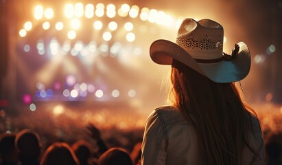 Woman Wearing Cowboy Hat Watching Concert