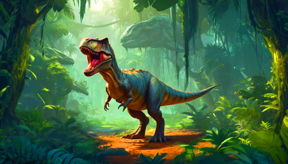 Tyrannosaurus rex dinosaurus trex in the jungle 6