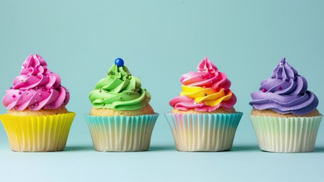 colourful cupcakes against blue background