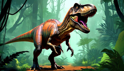 Tyrannosaurus rex dinosaurus trex in the jungle