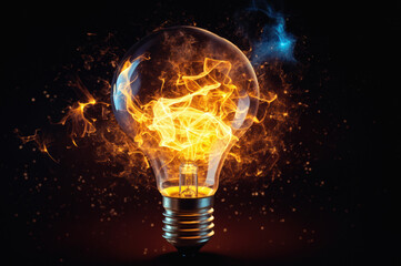 Light bulb with colored flames. Igniting ideas and creativity with vibrant energy and innovative illumination, symbolizing the spark of inspiration and intellectual brillian