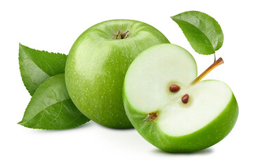 Green apple fruit with leaf isolate
