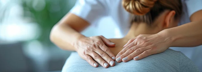 Zelfklevend behang Massagesalon examining the back health of a client with a medical massage therapist