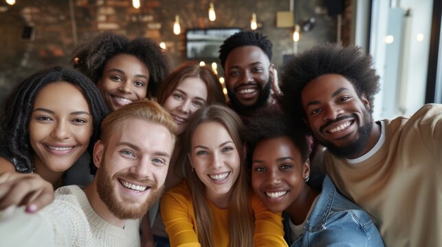 A picture of a group of people posing and smiling while taking a selfie. Perfect for capturing fun and memorable moments with friends and family