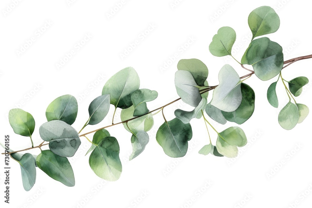 Poster a branch of eucalyptus with green leaves on a white background. suitable for various design projects