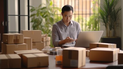 A man sitting at a table, focused on working on his laptop. Suitable for illustrating concepts related to technology, work, and productivity