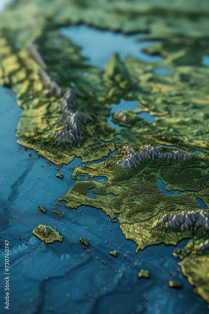 Poster A detailed close-up view of a map of Europe. Ideal for illustrating geographical concepts and travel-related content